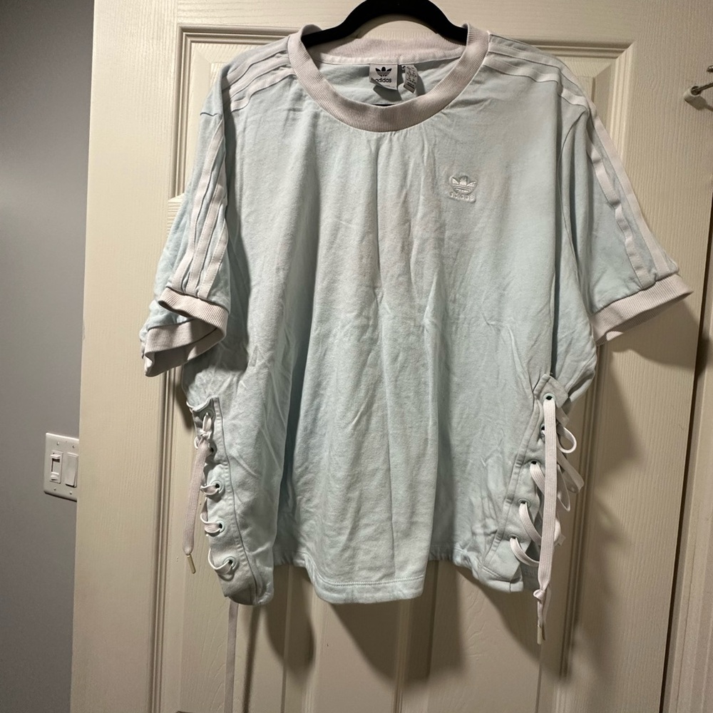 Adidas Light Blue Lace-Up T-Shirt